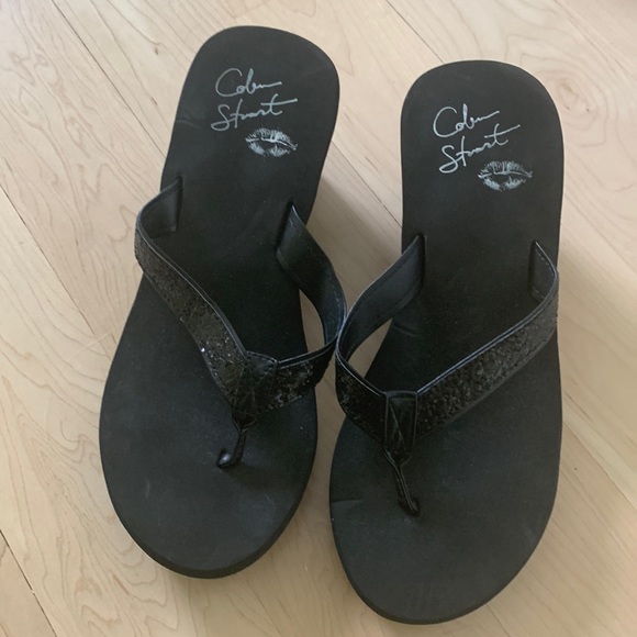 Victoria's Secret | Shoes | Colin Stuart For Victorias Secret Wedge Flip  Flop Sandals Glitter Straps | Poshmark